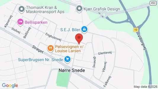 Andelsboliger til salg i Nørre Snede - kort over placeringen