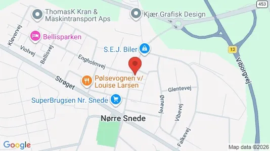 Andelsboliger til salg i Nørre Snede - kort over placeringen